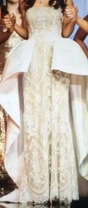 Sherri hill white nude overskirt prom wedding VICTORIA JUSTICE